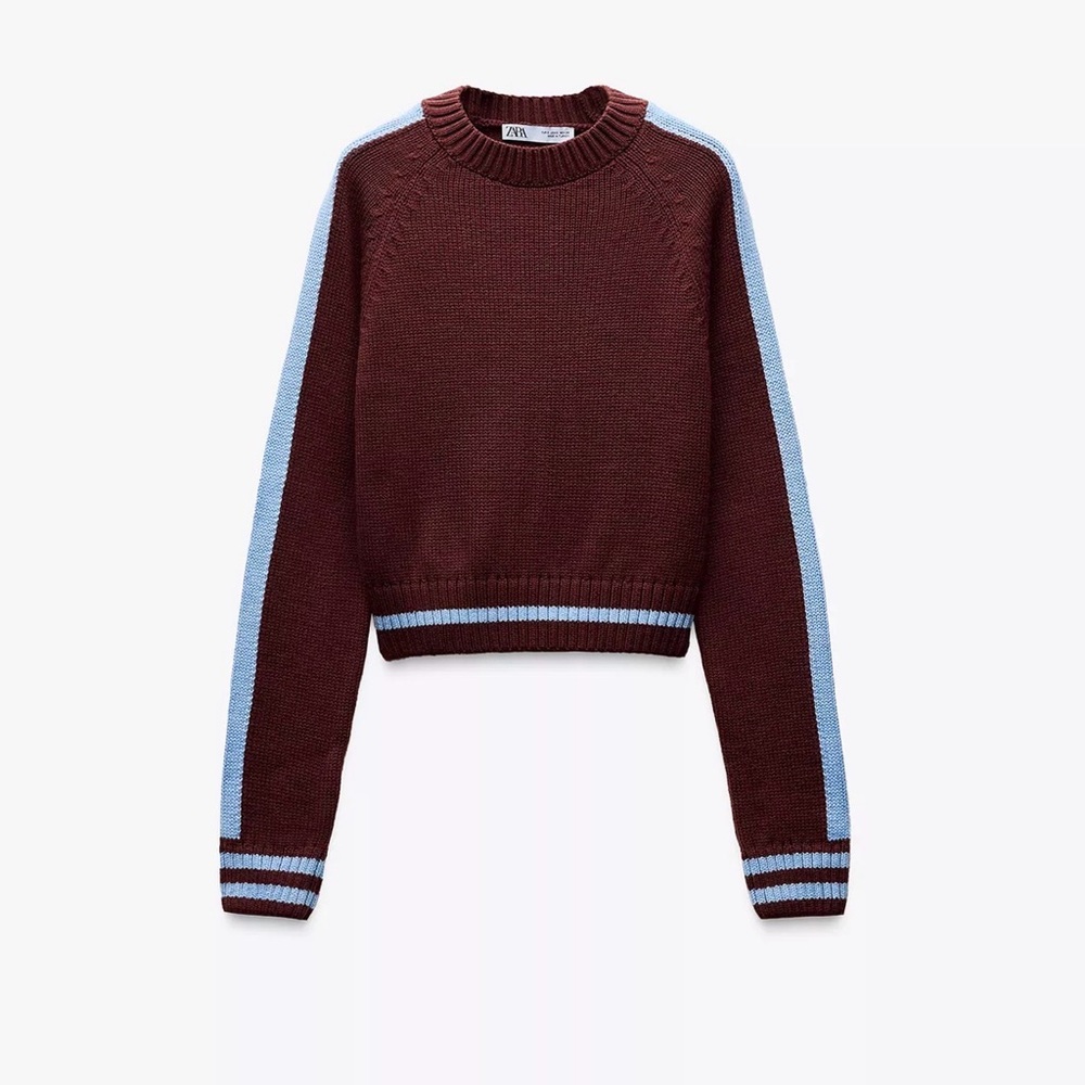 Zara Burgundy Sweater with Blue Stripes